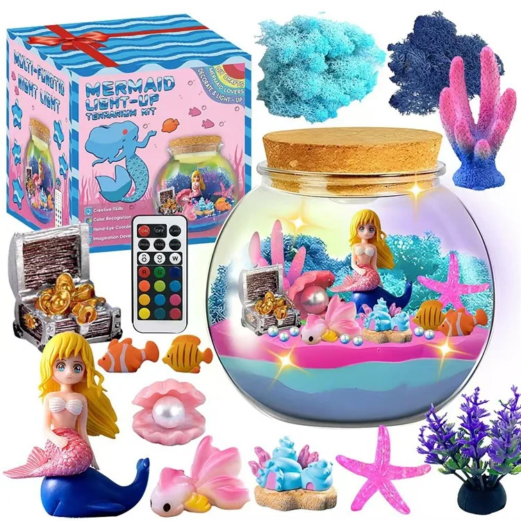 Leuchtender Behälter DIY Terrarium Set für Kinder Kristall Wachstum Kunst Bastelset Lehrspielzeug - Meerjungfrau