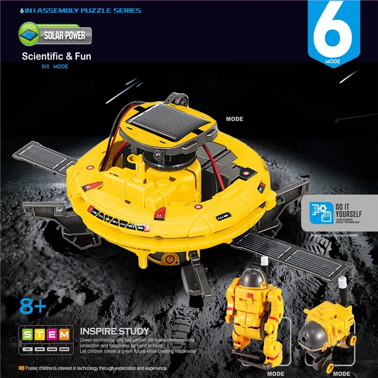 6 in 1 Solar Robot Building Block Toy DIY Assembly Kit Educational Toy - Yellow