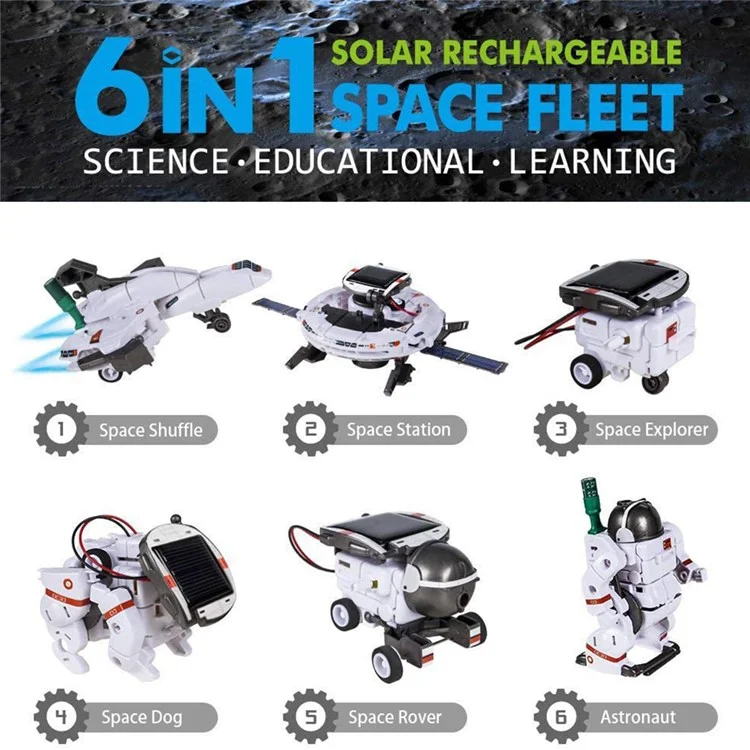 6 in 1 Solar Robot Building Block Toy DIY Assembly Kit Educational Toy - Yellow