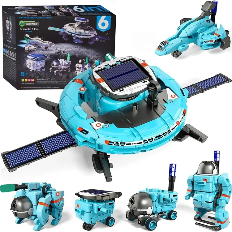 6 in 1 Solar Robot Building Block Toy DIY Assembly Kit Educational Toy - Blue