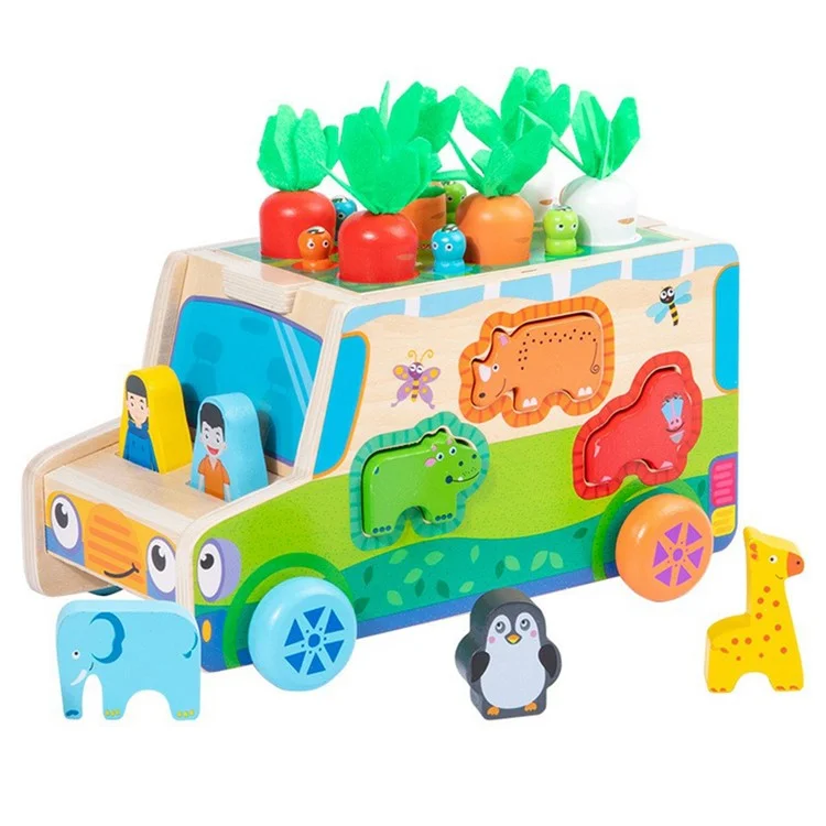 Wooden Animal Matching Puzzle Cart Educational Toy Carrot Harvest Worm Catch Game for Toddlers