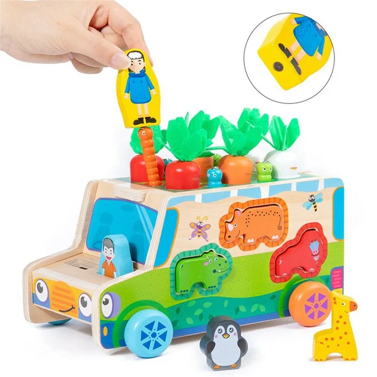 Wooden Animal Matching Puzzle Cart Educational Toy Carrot Harvest Worm Catch Game for Toddlers