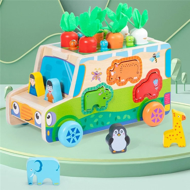 Wooden Animal Matching Puzzle Cart Educational Toy Carrot Harvest Worm Catch Game for Toddlers