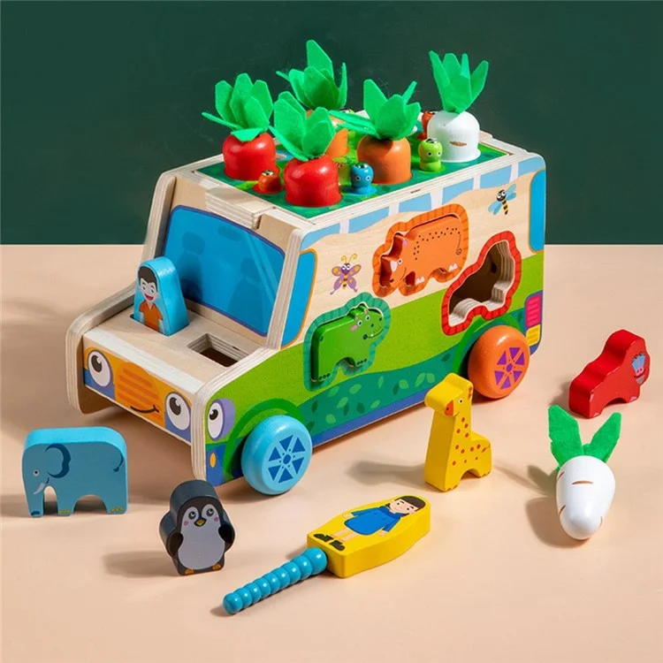 Wooden Animal Matching Puzzle Cart Educational Toy Carrot Harvest Worm Catch Game for Toddlers