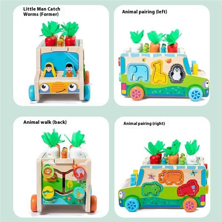Wooden Animal Matching Puzzle Cart Educational Toy Carrot Harvest Worm Catch Game for Toddlers