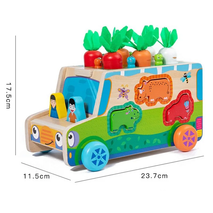 Wooden Animal Matching Puzzle Cart Educational Toy Carrot Harvest Worm Catch Game for Toddlers