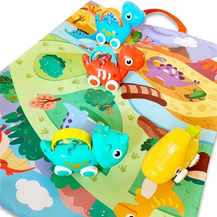 HE8009 4 Stück Mini Cartoon Dinosaurier Modell Autos mit Bildungsszene Karte Matte Tragbare Aufbewahrungstasche für Babys