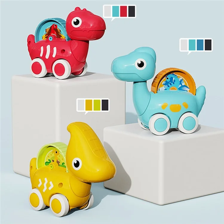 HE8009 4 Stück Mini Cartoon Dinosaurier Modell Autos mit Bildungsszene Karte Matte Tragbare Aufbewahrungstasche für Babys