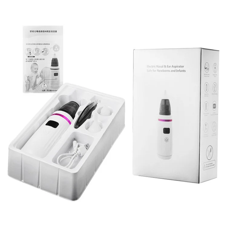 Aspirador Nasal Elétrico Removedor de Cera de Ouvido Multifuncional Sugador de Muco Limpador de Nariz para Bebês - Branco+Roxo