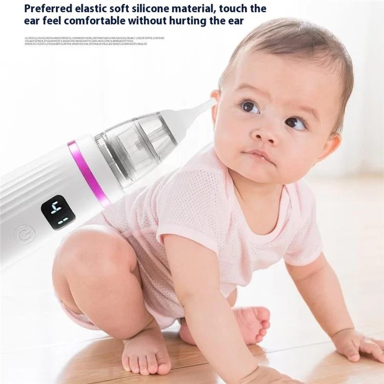Aspirador Nasal Elétrico Removedor de Cera de Ouvido Multifuncional Sugador de Muco Limpador de Nariz para Bebês - Branco+Roxo