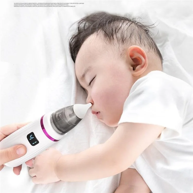 Aspirador Nasal Elétrico Removedor de Cera de Ouvido Multifuncional Sugador de Muco Limpador de Nariz para Bebês - Branco+Roxo