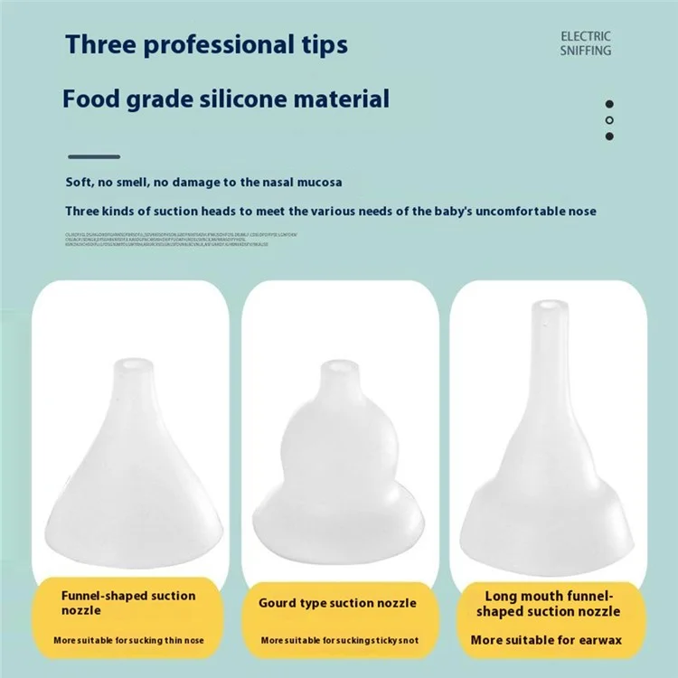 Baby Nasal Aspirator Electric Ear Wax Remover Multifunction Snot Sucker Nose Cleaner for Infants - White+Silver