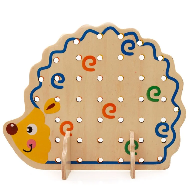 Hedgehog Shape Fruit Design Colorful Beads Wooden Lacing Toy Montessori Game for Children