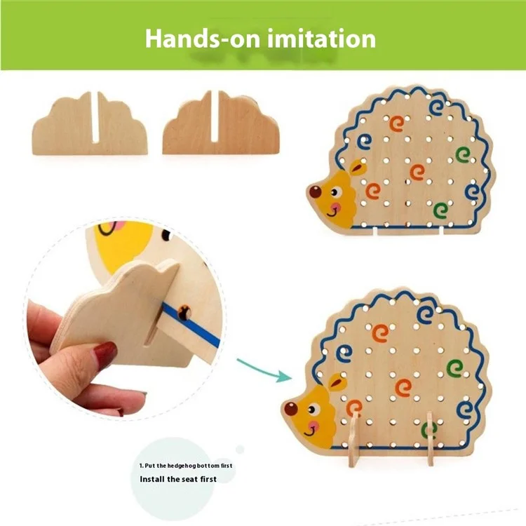 Hedgehog Shape Fruit Design Colorful Beads Wooden Lacing Toy Montessori Game for Children