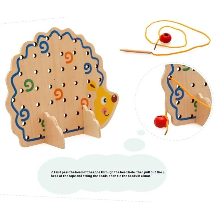 Hedgehog Shape Fruit Design Colorful Beads Wooden Lacing Toy Montessori Game for Children
