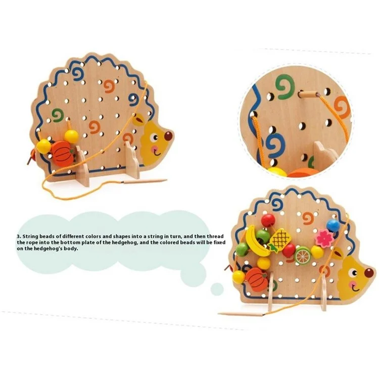 Hedgehog Shape Fruit Design Colorful Beads Wooden Lacing Toy Montessori Game for Children