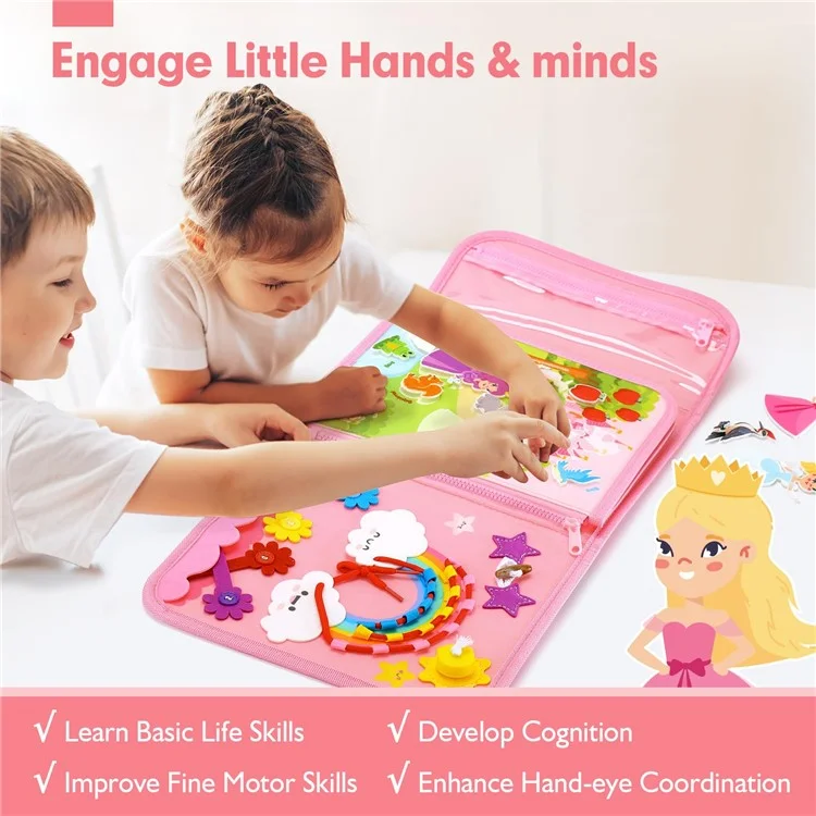 Felt Backpack Busy Board Toddler Learning Toy Children Educational Activity Board - Pink
