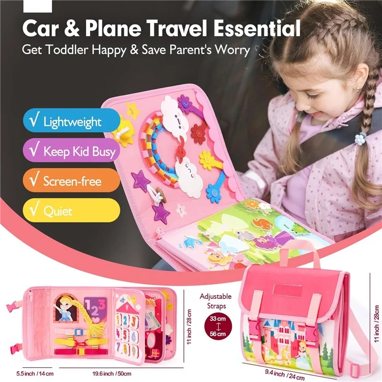 Felt Backpack Busy Board Toddler Learning Toy Children Educational Activity Board - Pink