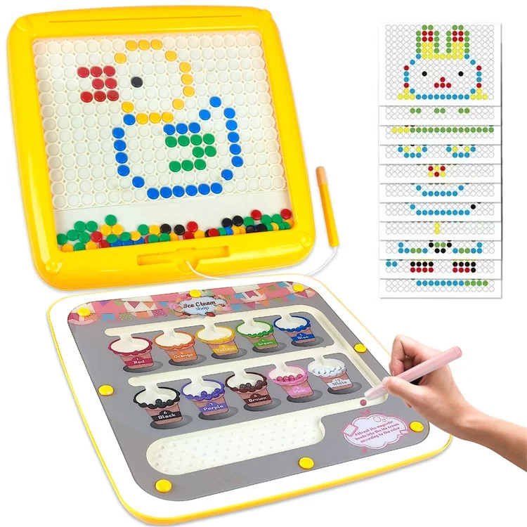 Tablero de Dibujo Magnético 2 en 1 Laberinto de Colores Creativo Juguete de Aprendizaje Temprano para Niños Pequeños Preescolares - Amarillo