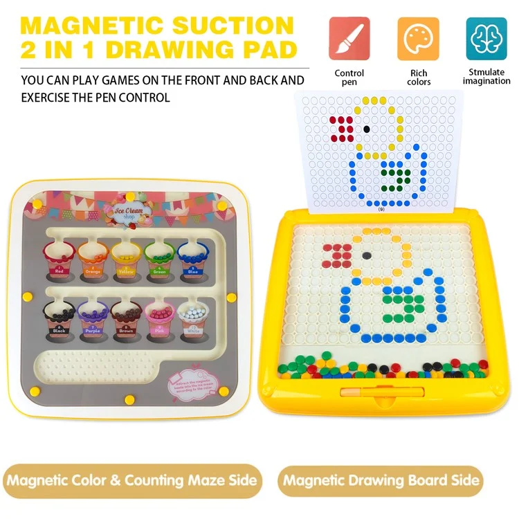 Tablero de Dibujo Magnético 2 en 1 Laberinto de Colores Creativo Juguete de Aprendizaje Temprano para Niños Pequeños Preescolares - Amarillo