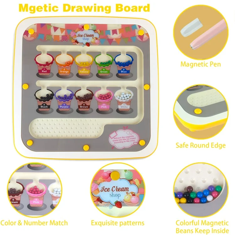 Tablero de Dibujo Magnético 2 en 1 Laberinto de Colores Creativo Juguete de Aprendizaje Temprano para Niños Pequeños Preescolares - Amarillo