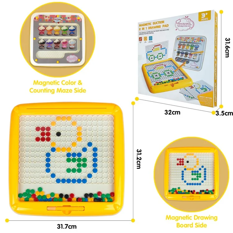 Tablero de Dibujo Magnético 2 en 1 Laberinto de Colores Creativo Juguete de Aprendizaje Temprano para Niños Pequeños Preescolares - Amarillo