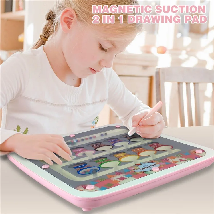 Magnetic Drawing Board 2 in 1 Creative Color Maze Puzzle Early Learning Toy for Toddlers Preschoolers - Pink