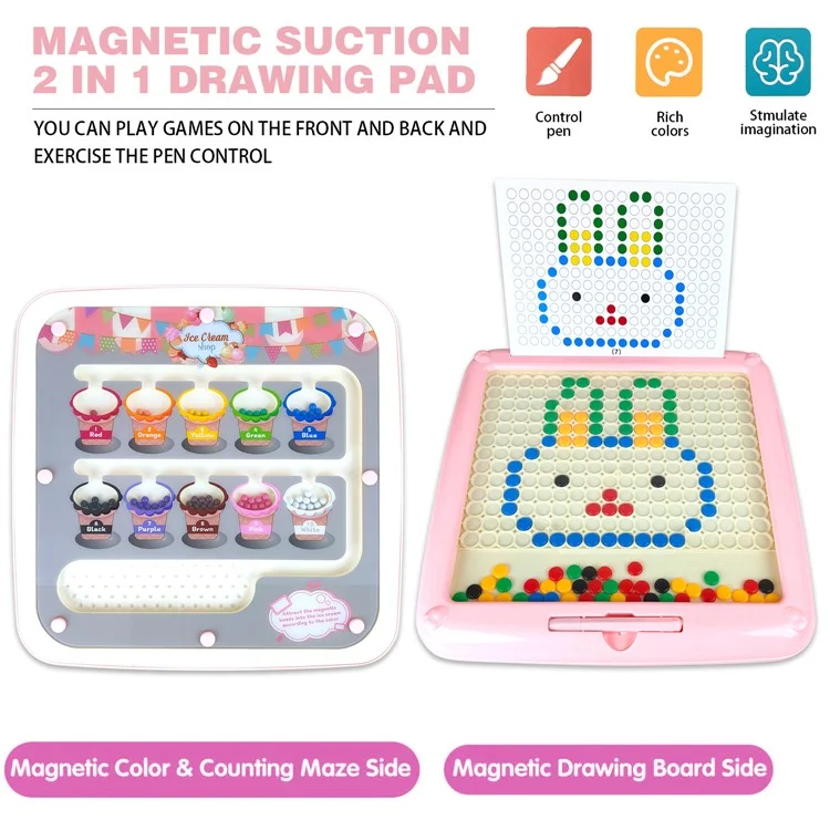 Magnetic Drawing Board 2 in 1 Creative Color Maze Puzzle Early Learning Toy for Toddlers Preschoolers - Pink