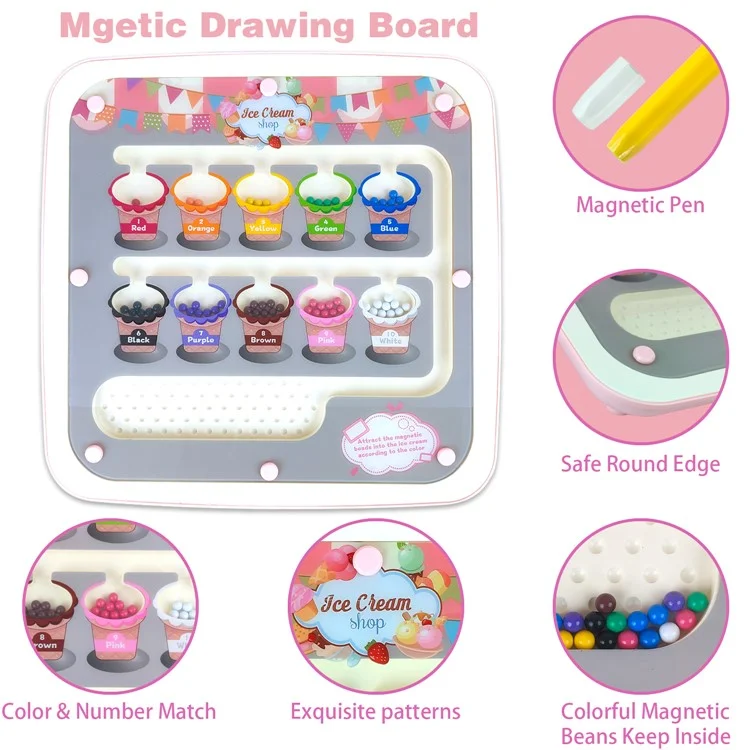 Magnetic Drawing Board 2 in 1 Creative Color Maze Puzzle Early Learning Toy for Toddlers Preschoolers - Pink