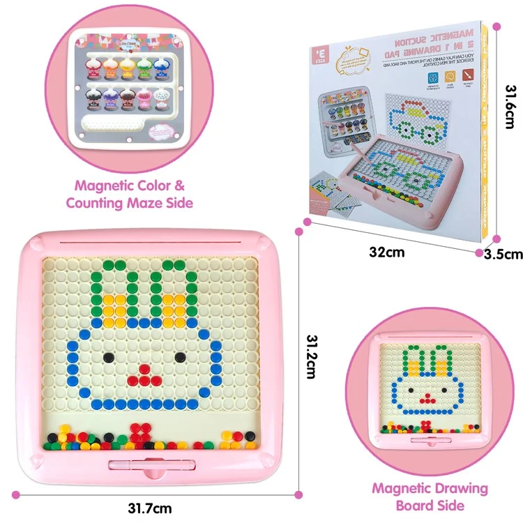 Magnetic Drawing Board 2 in 1 Creative Color Maze Puzzle Early Learning Toy for Toddlers Preschoolers - Pink