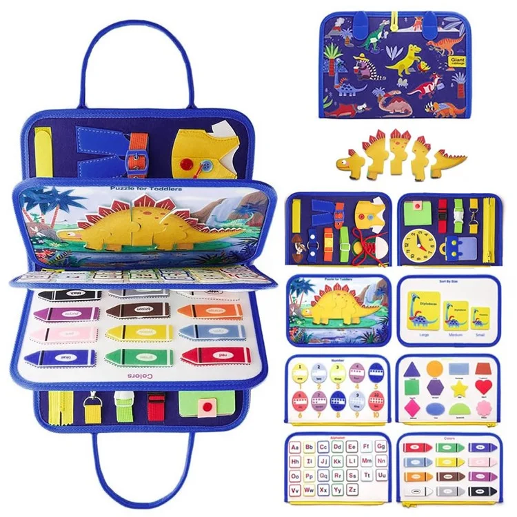 Dinosaur Double-Sided Felt Busy Board Educational Toy Activity Book for Children Sensory Learning Development