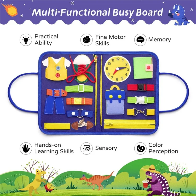 Dinosaur Double-Sided Felt Busy Board Educational Toy Activity Book for Children Sensory Learning Development