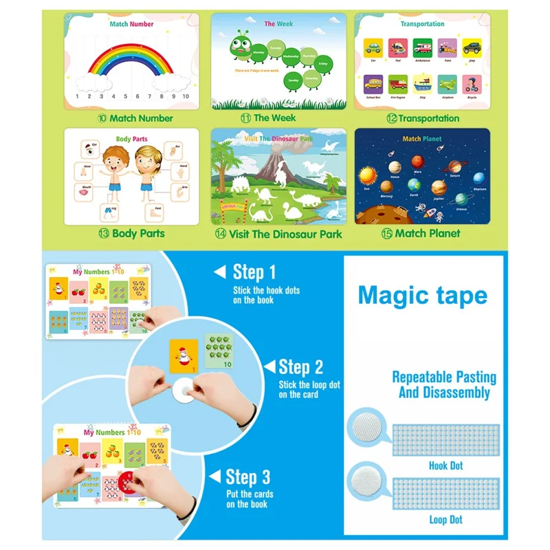 Libro de Pegatinas Reutilizable Libro Tranquilo para Niños Educación Temprana Libro Interactivo (Certificado CE CPC EN71)