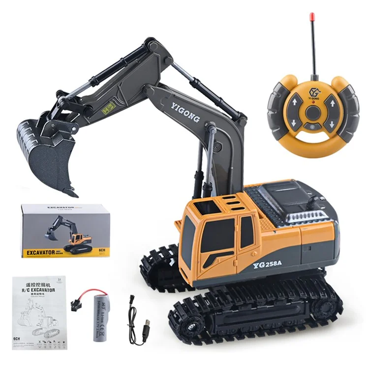 BC1033 6 Channel Alloy RC Excavator Realistic Digging Tracked Engineering Vehicle Children Toy - Style 1