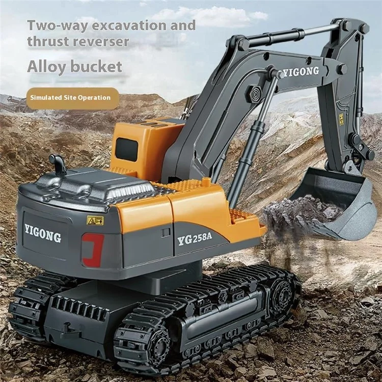 BC1033 6 Channel Alloy RC Excavator Realistic Digging Tracked Engineering Vehicle Children Toy - Style 1