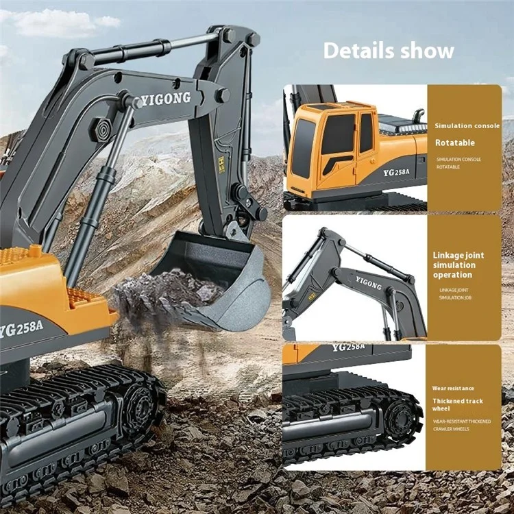 BC1033 6 Channel Alloy RC Excavator Realistic Digging Tracked Engineering Vehicle Children Toy - Style 1