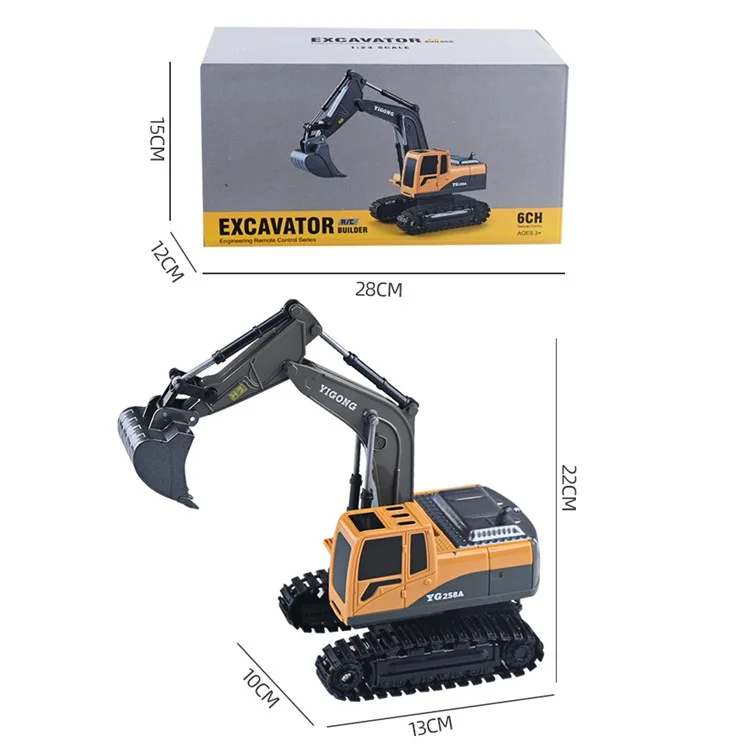 BC1033 6 Channel Alloy RC Excavator Realistic Digging Tracked Engineering Vehicle Children Toy - Style 1