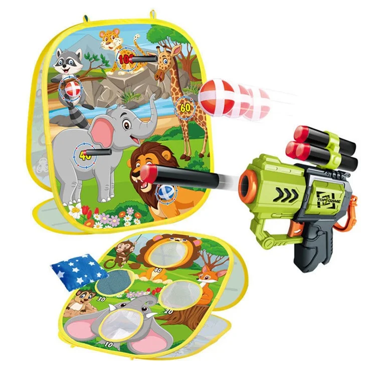 2888-10 4-in-1 Kinderwurfspiel-Set Indoor / Outdoor Lernspielzeug mit Sitzsäcken und Dartpistole