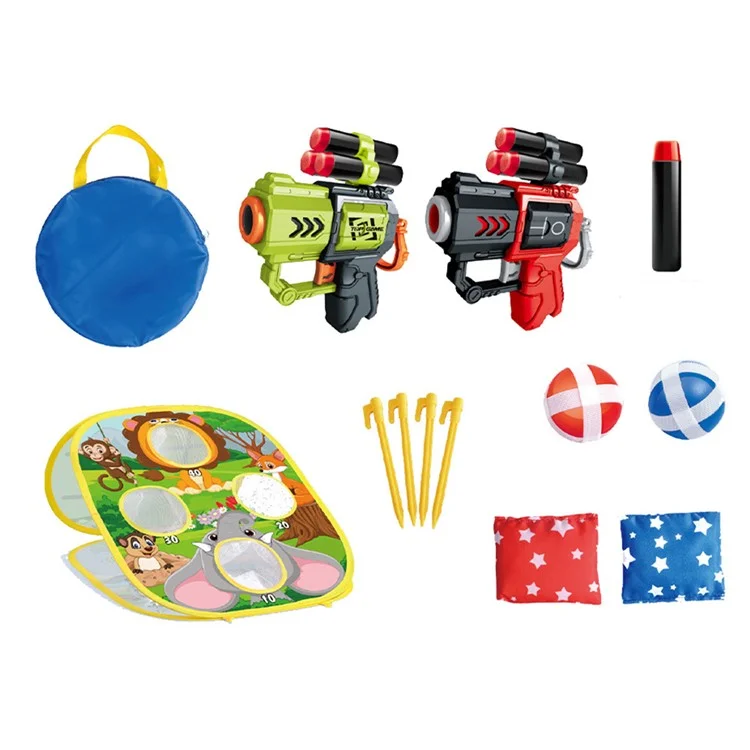 2888-10 4-in-1 Kinderwurfspiel-Set Indoor / Outdoor Lernspielzeug mit Sitzsäcken und Dartpistole