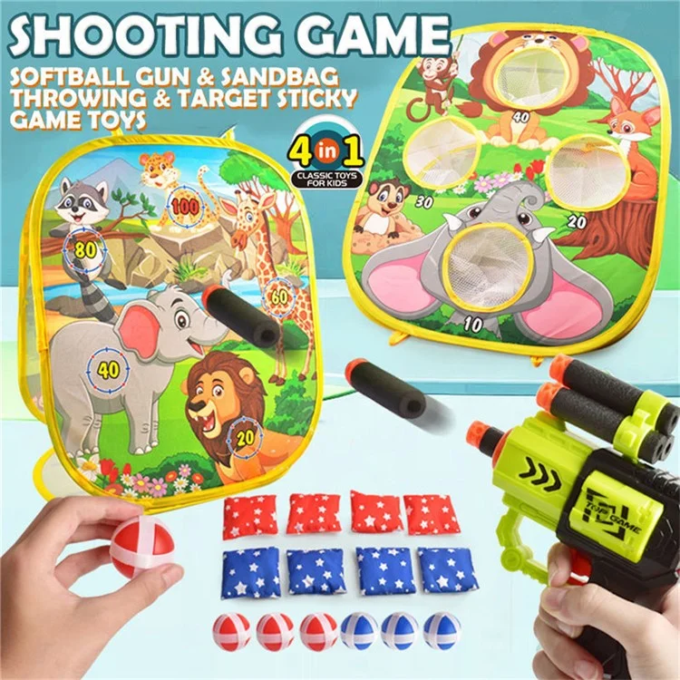 2888-10 4-in-1 Kinderwurfspiel-Set Indoor / Outdoor Lernspielzeug mit Sitzsäcken und Dartpistole