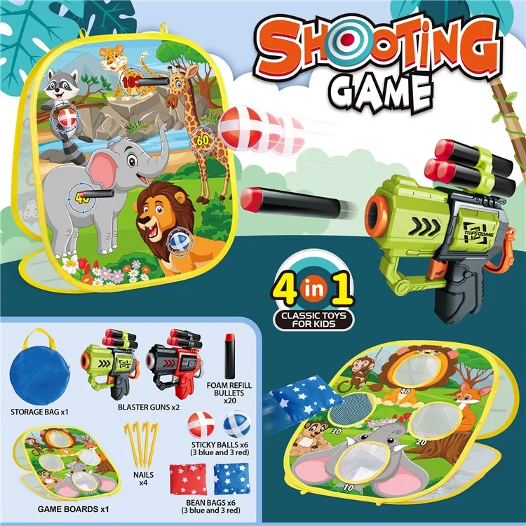 2888-10 4-in-1 Kinderwurfspiel-Set Indoor / Outdoor Lernspielzeug mit Sitzsäcken und Dartpistole