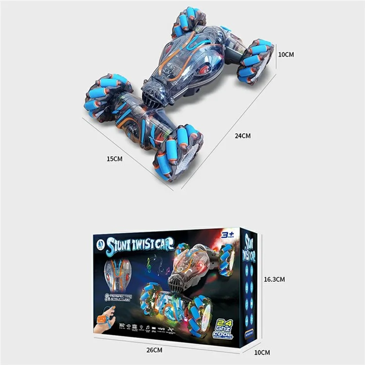 JC021 Transparent Twisting RC Car for Kids 2.4G Remote Control Vehicle with Light and Music (CE / CPC / ASTM / EN71 / CPSIA Certified) - Blue