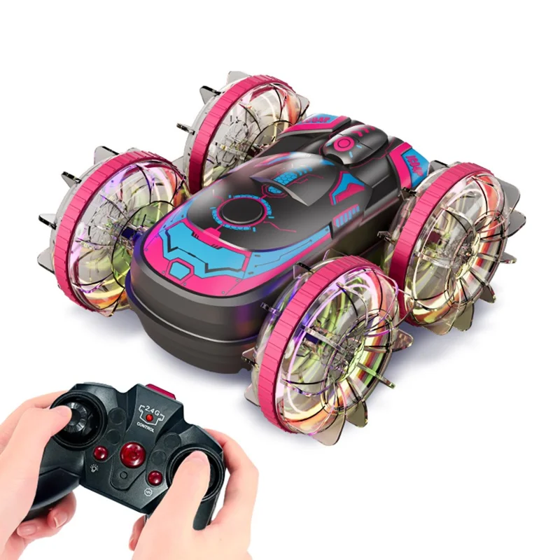 JC04P 2.4G Remote Control 4WD Amphibious Stunt Car Toy Gift with LED Lights, Single Controller (CE / CPC / ASTM / EN71 Certified) - Black