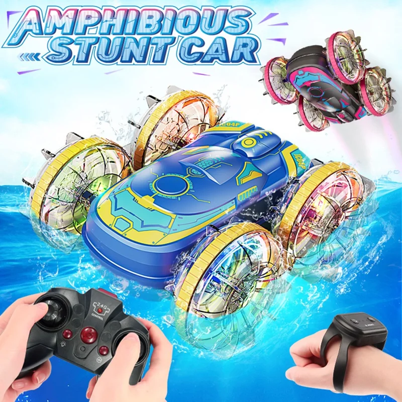 JC04P 2.4G Remote Control 4WD Amphibious Stunt Car Toy Gift with LED Lights, Single Controller (CE / CPC / ASTM / EN71 Certified) - Black