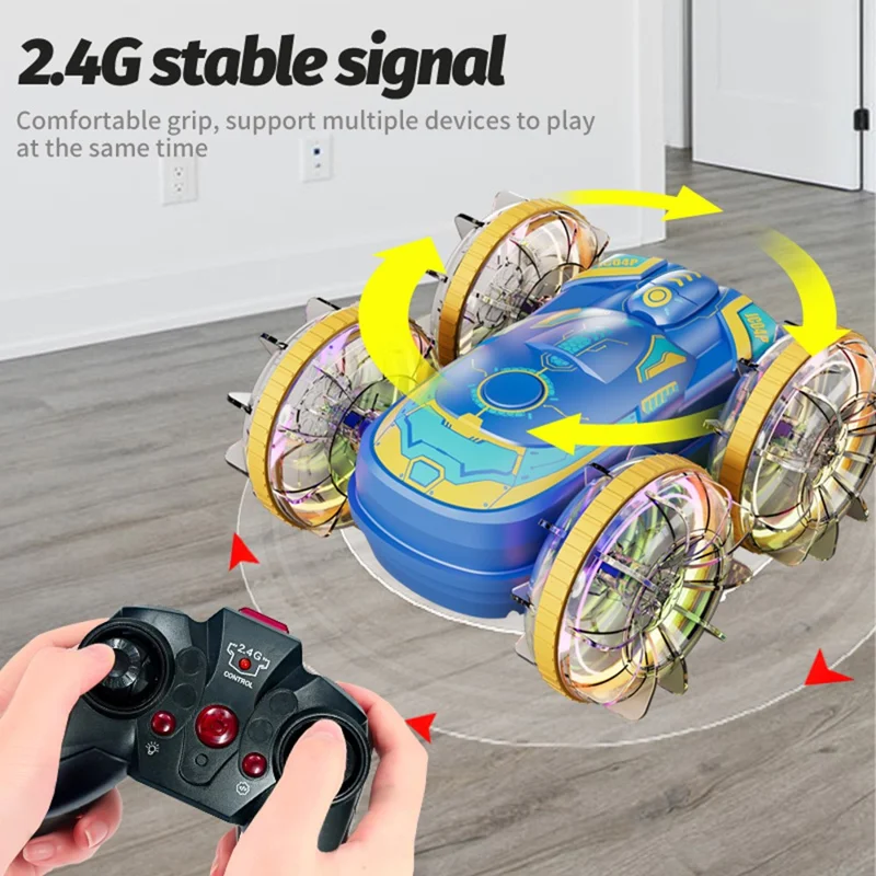 JC04P 2.4G Remote Control 4WD Amphibious Stunt Car Toy Gift with LED Lights, Single Controller (CE / CPC / ASTM / EN71 Certified) - Black