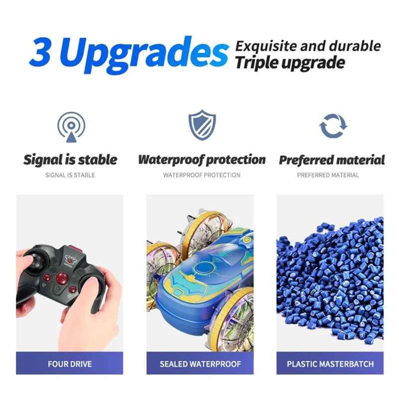 JC04P 2.4G Remote Control 4WD Amphibious Stunt Car Toy Gift with LED Lights, Single Controller (CE / CPC / ASTM / EN71 Certified) - Black