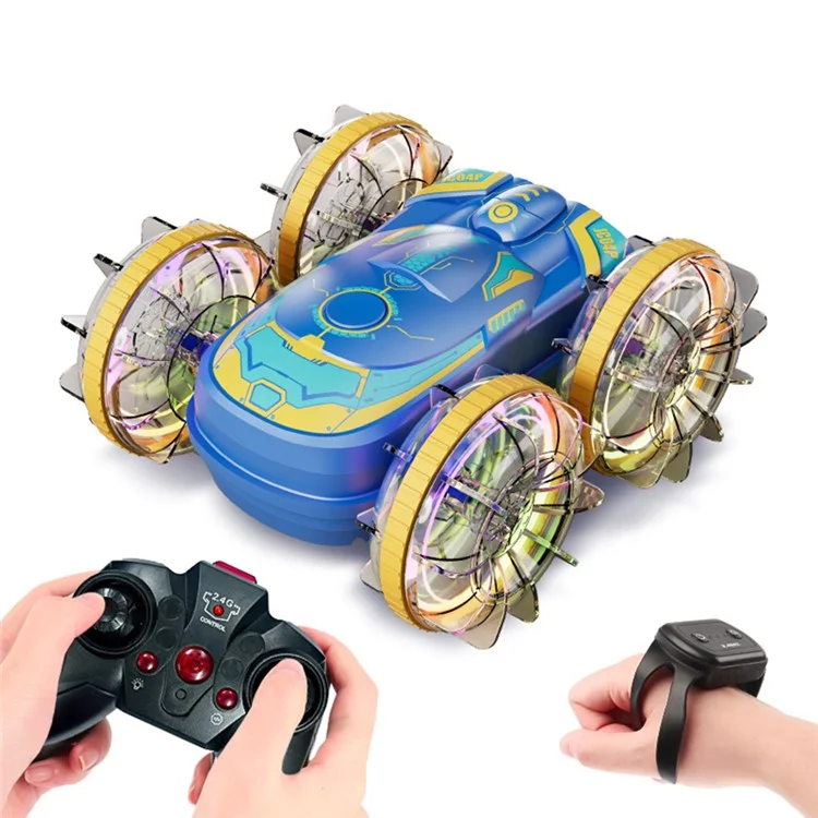 JC04P Auto Telecomandata Anfibio 4WD con Luci LED, Doppio Controllo - Macchina Stunt Giocattolo Blu (Certificato CE / CPC / ASTM / EN71)