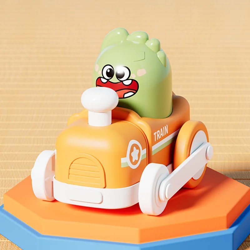 LG188196 Juguete de tren de plástico de dibujos animados con chimenea retráctil para niños - Naranja