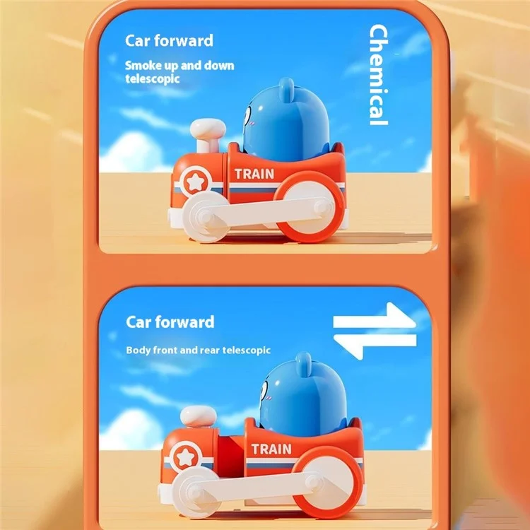 LG188196 Juguete de tren de plástico de dibujos animados con chimenea retráctil para niños - Naranja