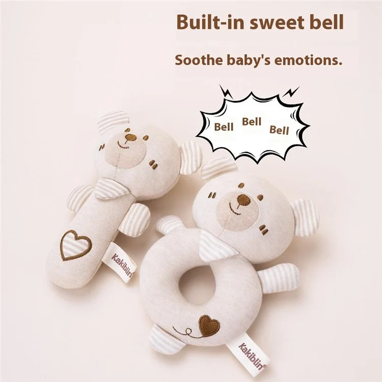 KAKIBLIN 2Pcs Cartoon Animal Baby Rattle Teether Set Organic Cotton Infant Soothing Doll Shaker Toys - Rabbit